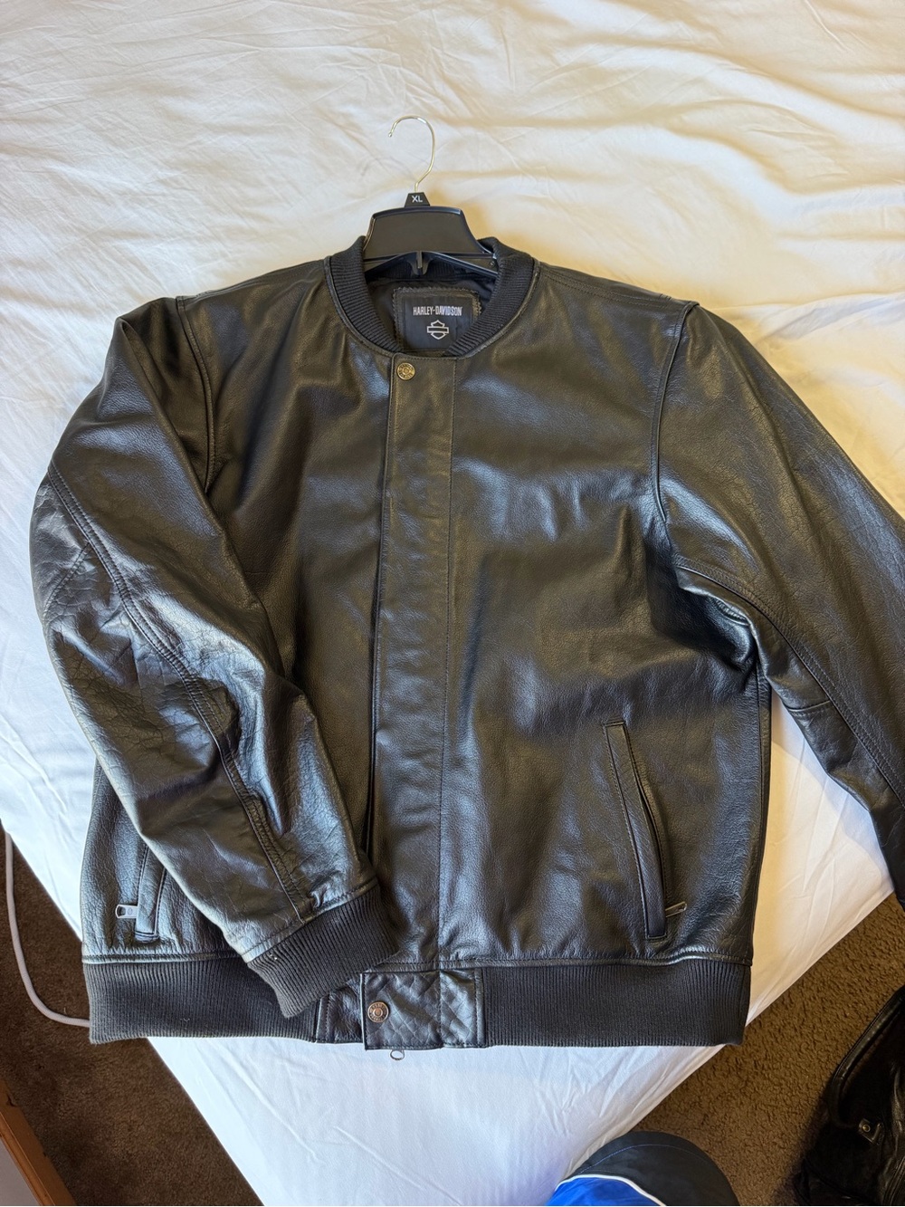 Harley-Davidson Black Leather Bomber-Style Jacket
